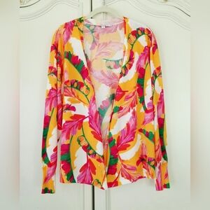 Chicos Mango Ice Foliage Lightweight Open Long Sleeve Cardigan Topper XL NWT